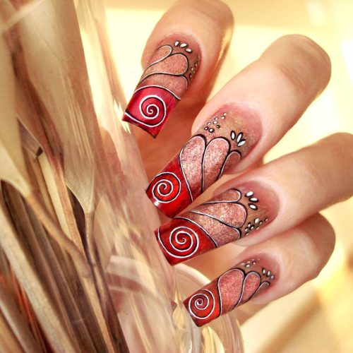 Beautiful,Abstract,See-through,Tinted,Nail,Art,Design,Free,Hand,Drawn